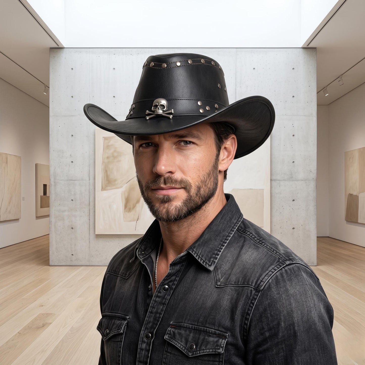 Stand Out with the Ultimate Skull Leather Cowboy Hat