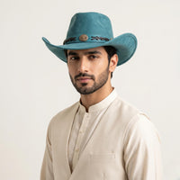 Turquoise Suede Cowboy Hat with Vintage Concho Band