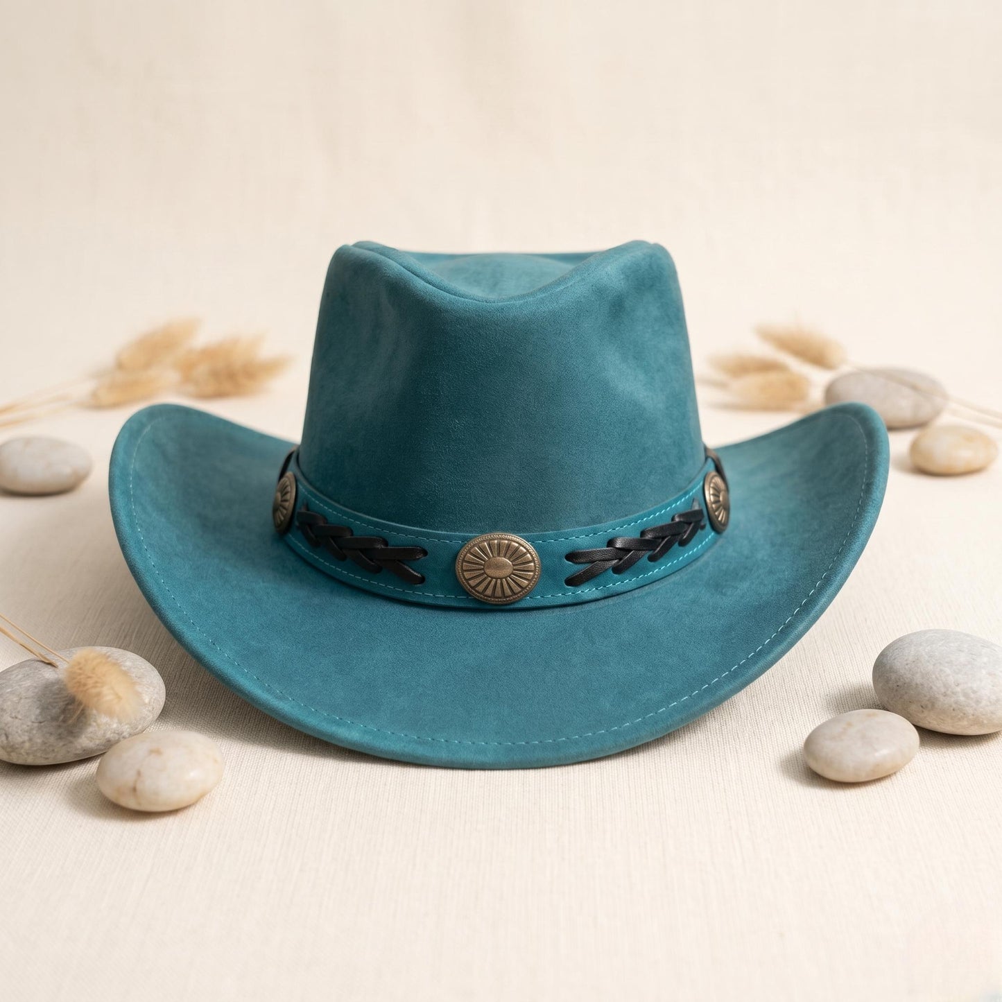 Turquoise Suede Cowboy Hat with Vintage Concho Band