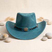 Turquoise Suede Cowboy Hat with Vintage Concho Band