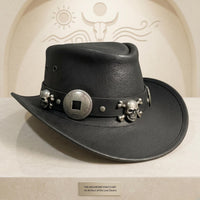 Ultimate Gothic Skull Black Leather Cowboy Hat – Edgy Steampunk Festival Headwear