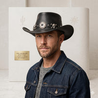 Ultimate Gothic Skull Black Leather Cowboy Hat – Edgy Steampunk Festival Headwear