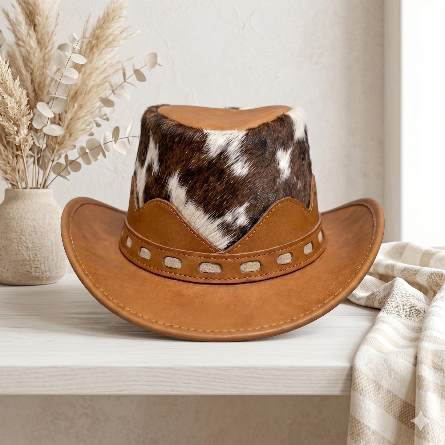 Brown Cowhide Leather Cowboy Hat | Authentic Western Rodeo Style