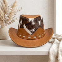 Brown Cowhide Leather Cowboy Hat | Authentic Western Rodeo Style