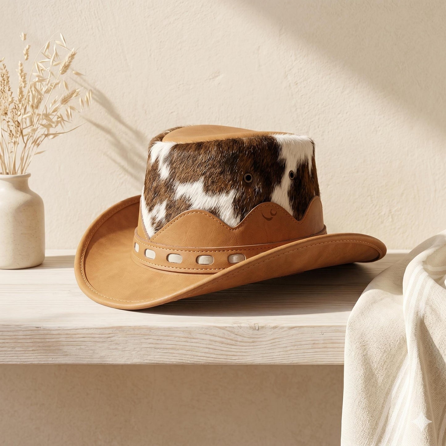 Brown Cowhide Leather Cowboy Hat | Authentic Western Rodeo Style