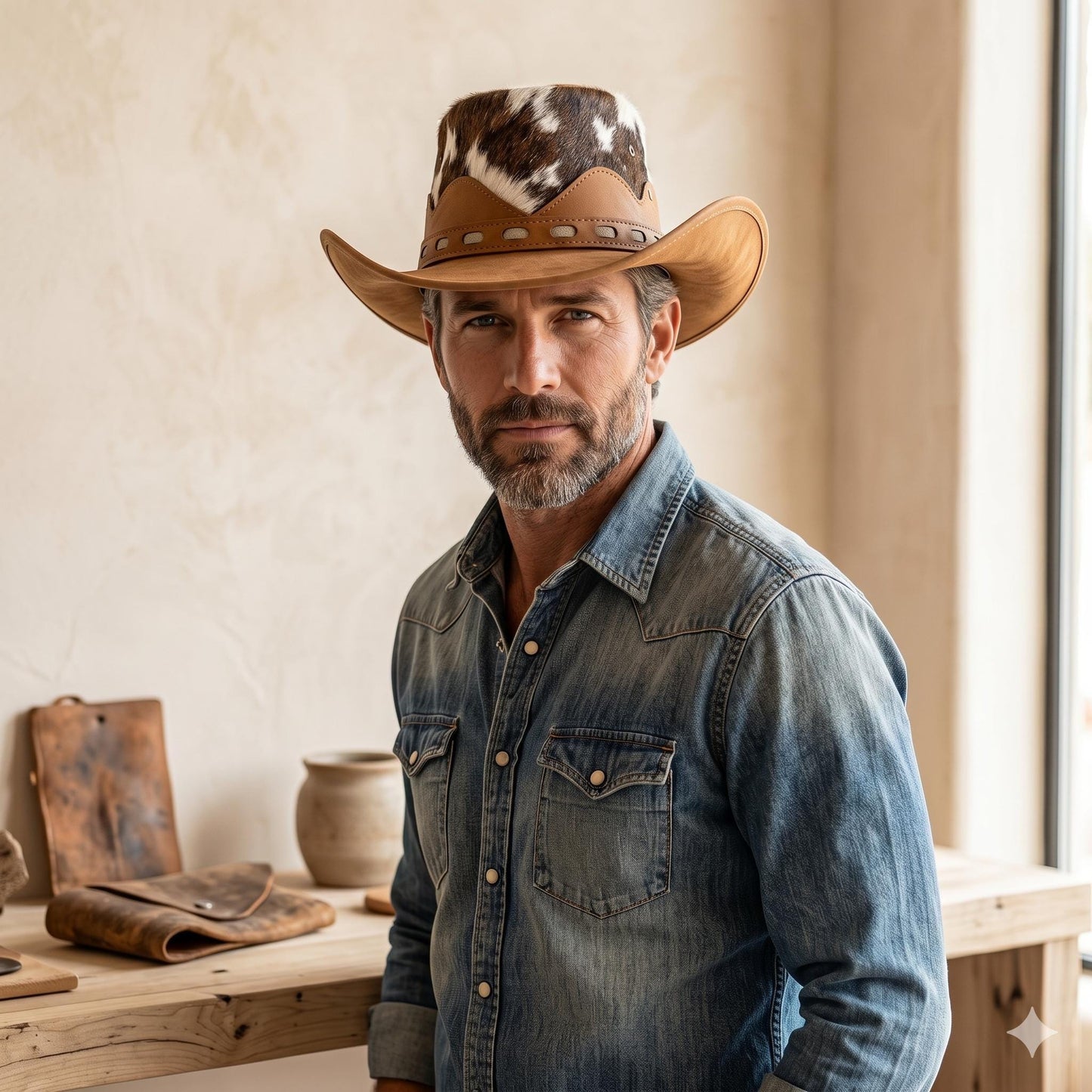Brown Cowhide Leather Cowboy Hat | Authentic Western Rodeo Style