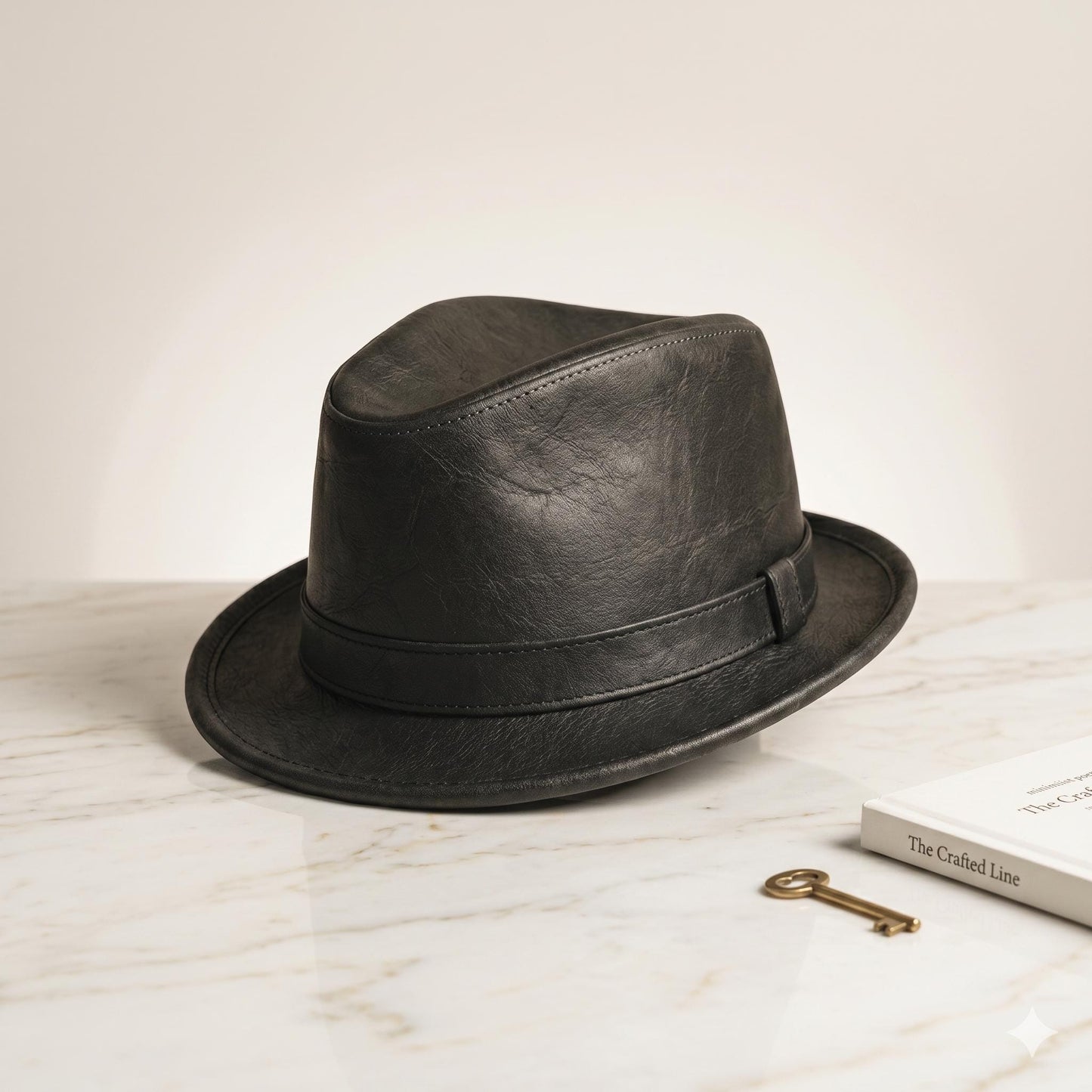 Black Leather Fedora Hat – Vintage Classic Trilby Style