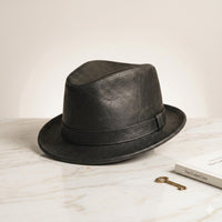 Black Leather Fedora Hat – Vintage Classic Trilby Style