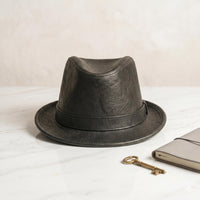 Black Leather Fedora Hat – Vintage Classic Trilby Style