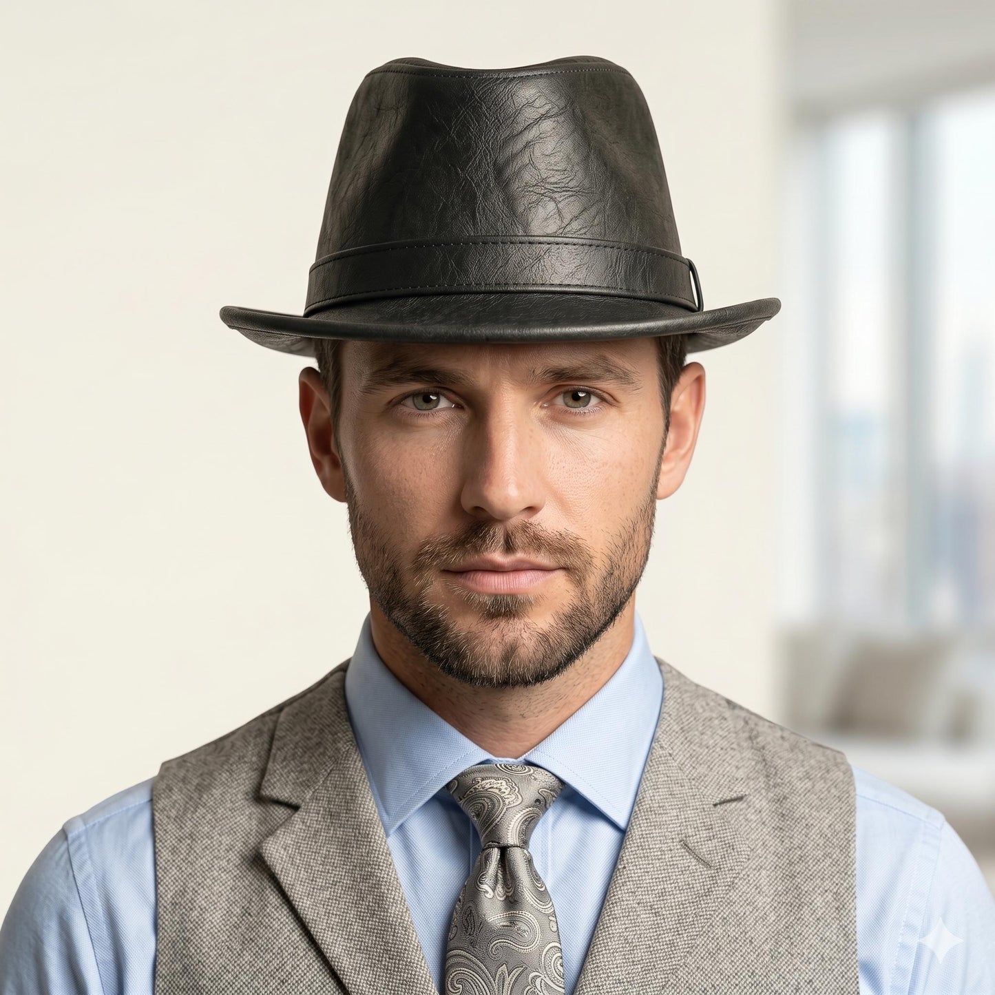 Black Leather Fedora Hat – Vintage Classic Trilby Style