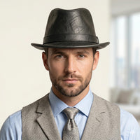 Black Leather Fedora Hat – Vintage Classic Trilby Style