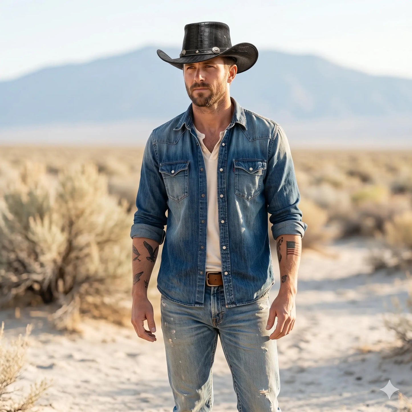 Black Crocodile Embossed Leather Cowboy Top Hat | Steampunk & Western Style