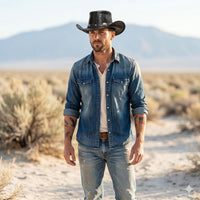 Black Crocodile Embossed Leather Cowboy Top Hat | Steampunk & Western Style