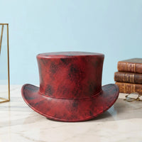 Handmade Distressed Red Leather Top Hat – Gothic Steampunk Victorian Cosplay Cap