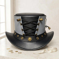 Make a Bold Statement Handmade Black Leather Steampunk Top Hat