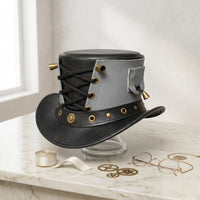 Make a Bold Statement Handmade Black Leather Steampunk Top Hat