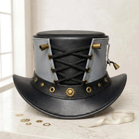 Make a Bold Statement Handmade Black Leather Steampunk Top Hat