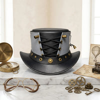 Make a Bold Statement Handmade Black Leather Steampunk Top Hat