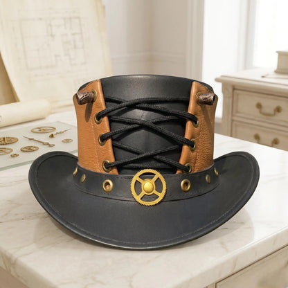 Handmade Steampunk Leather Top Hat Gothic Victorian Cosplay Statement Piece