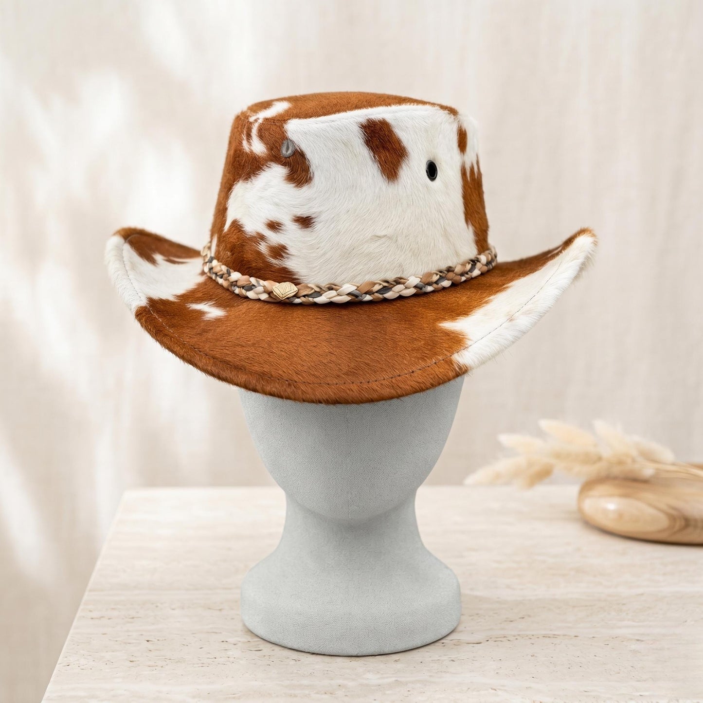 Genuine Hair-on Cowhide Cowboy Hat | Authentic Western Rodeo & Festival Hat for Men and Women