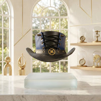 Handmade Leather Steampunk Blue & Black Victorian Gothic Cosplay Top Hat with Corset Lace-Up