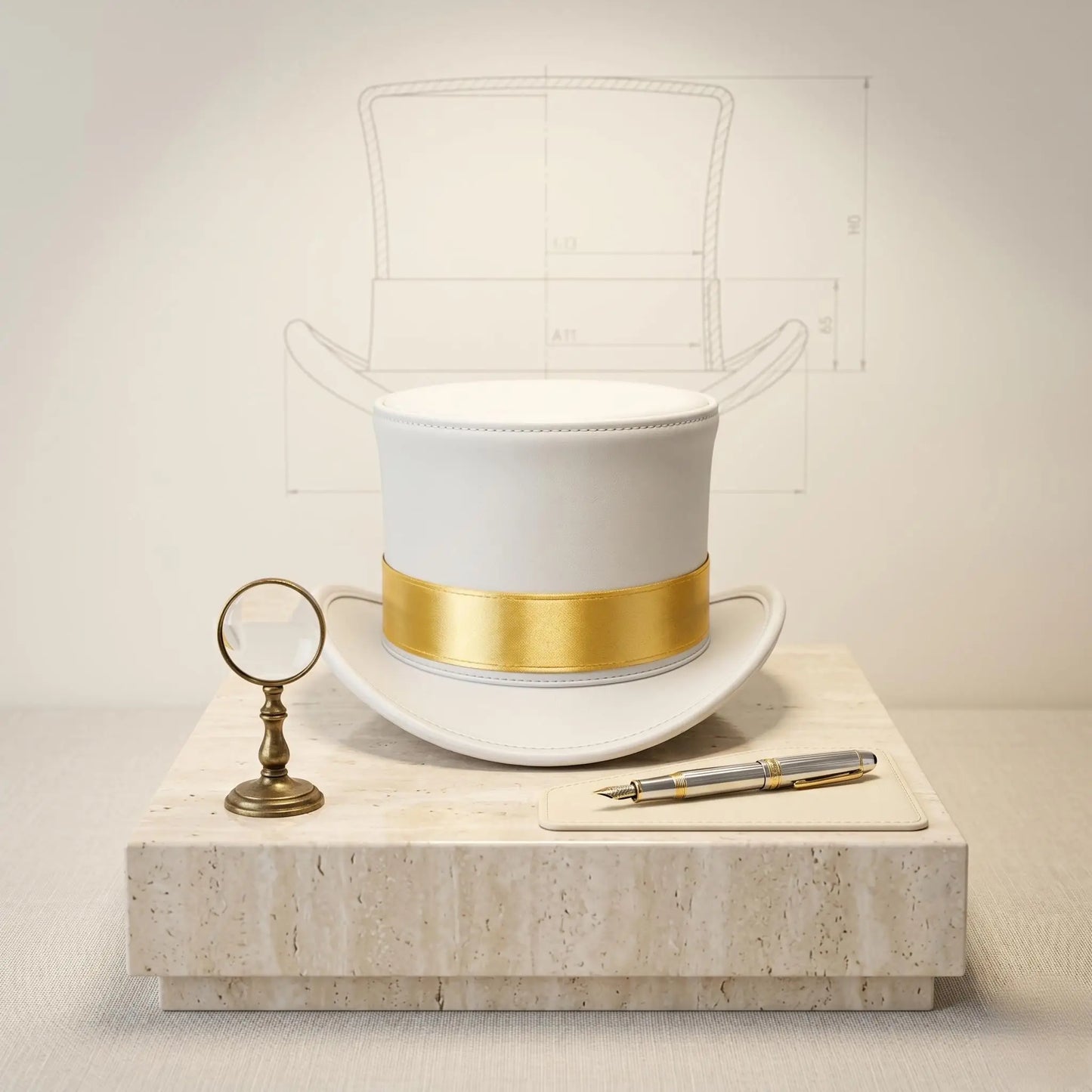 Handmade White Leather & Gold Steampunk Top Hat | Victorian Gothic Cosplay Accessory