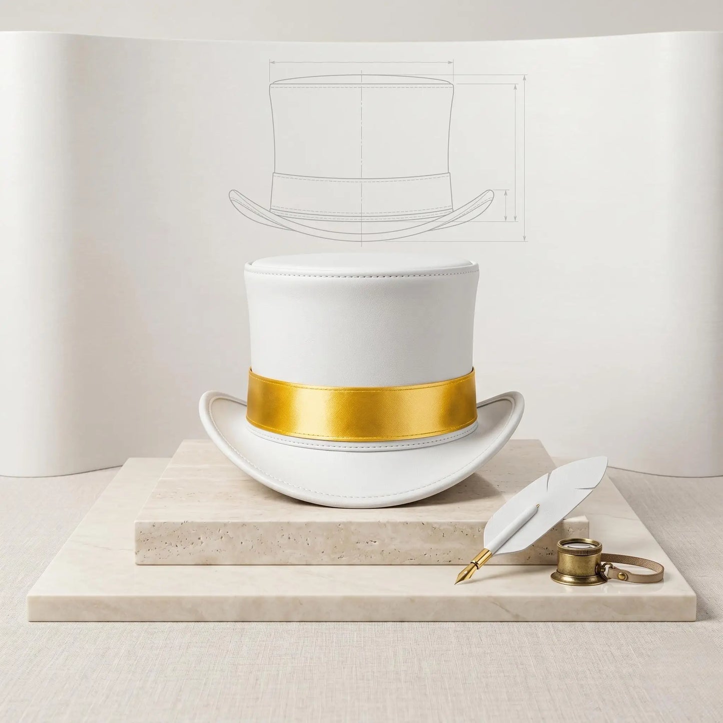 Handmade White Leather & Gold Steampunk Top Hat | Victorian Gothic Cosplay Accessory