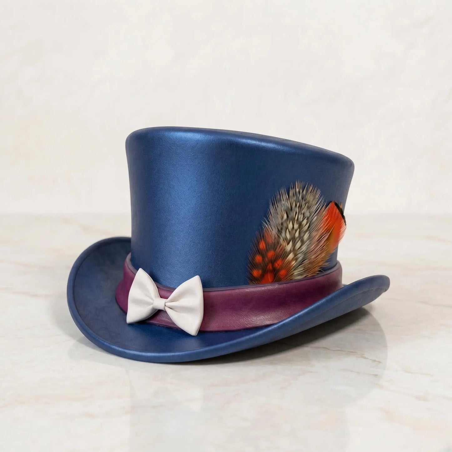 Handmade Blue Leather Steampunk Top Hat – Victorian Gothic Festival Cosplay Headwear