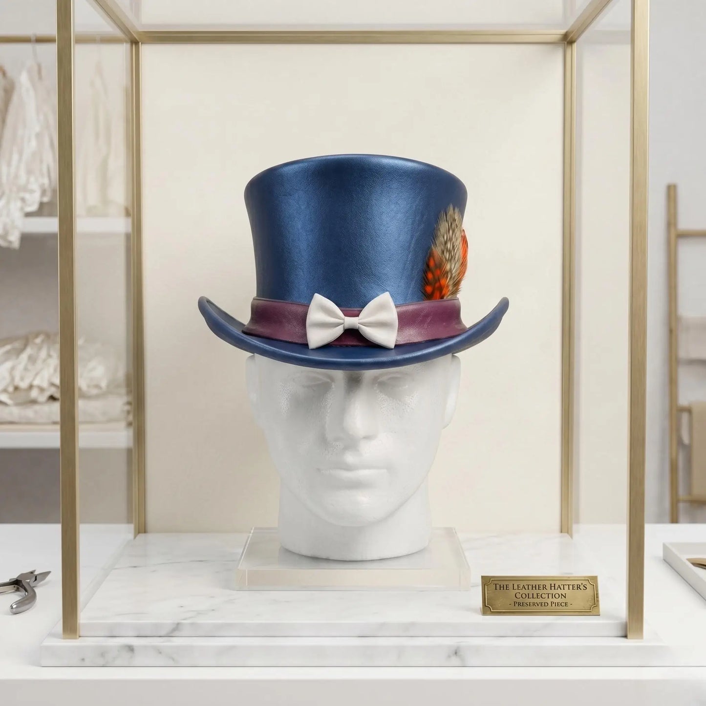 Handmade Blue Leather Steampunk Top Hat – Victorian Gothic Festival Cosplay Headwear