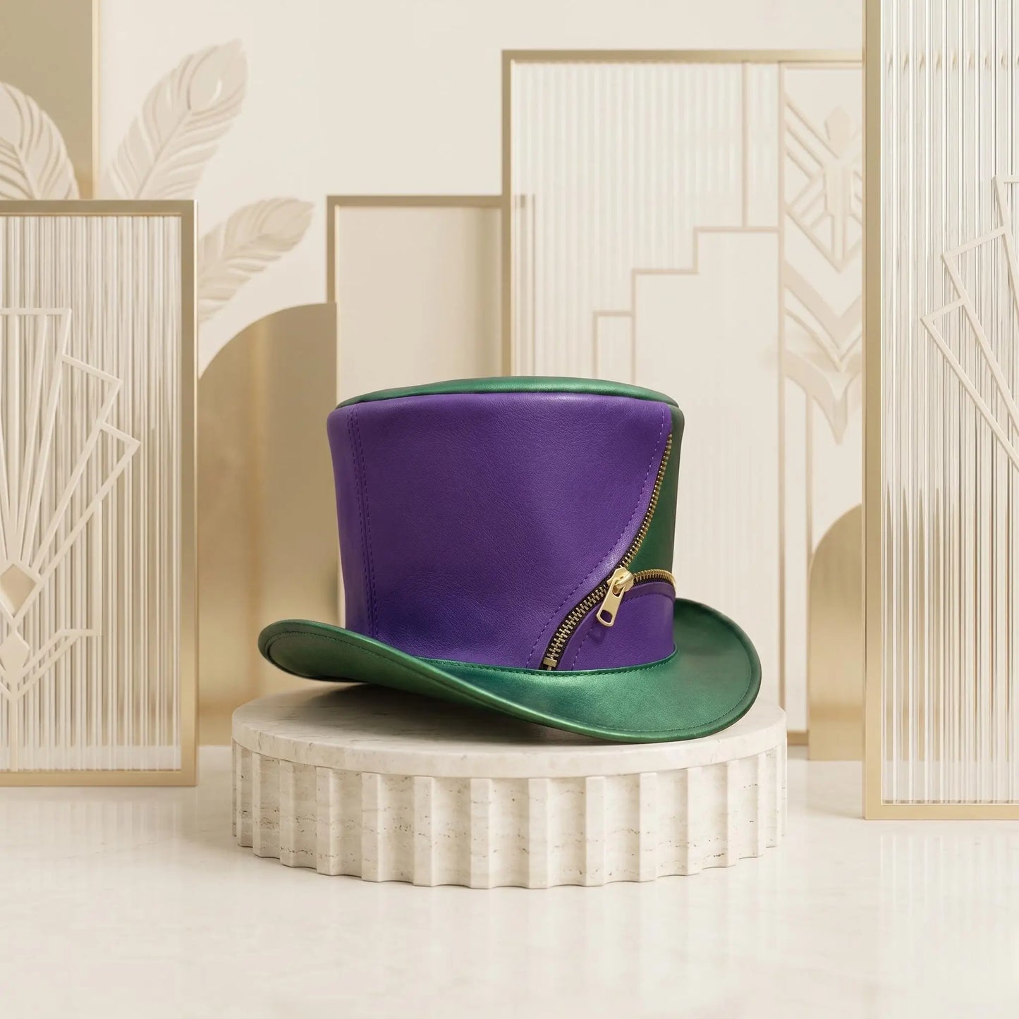 Handmade Purple & Green Leather Top Hat | Steampunk Gothic Festival Wear