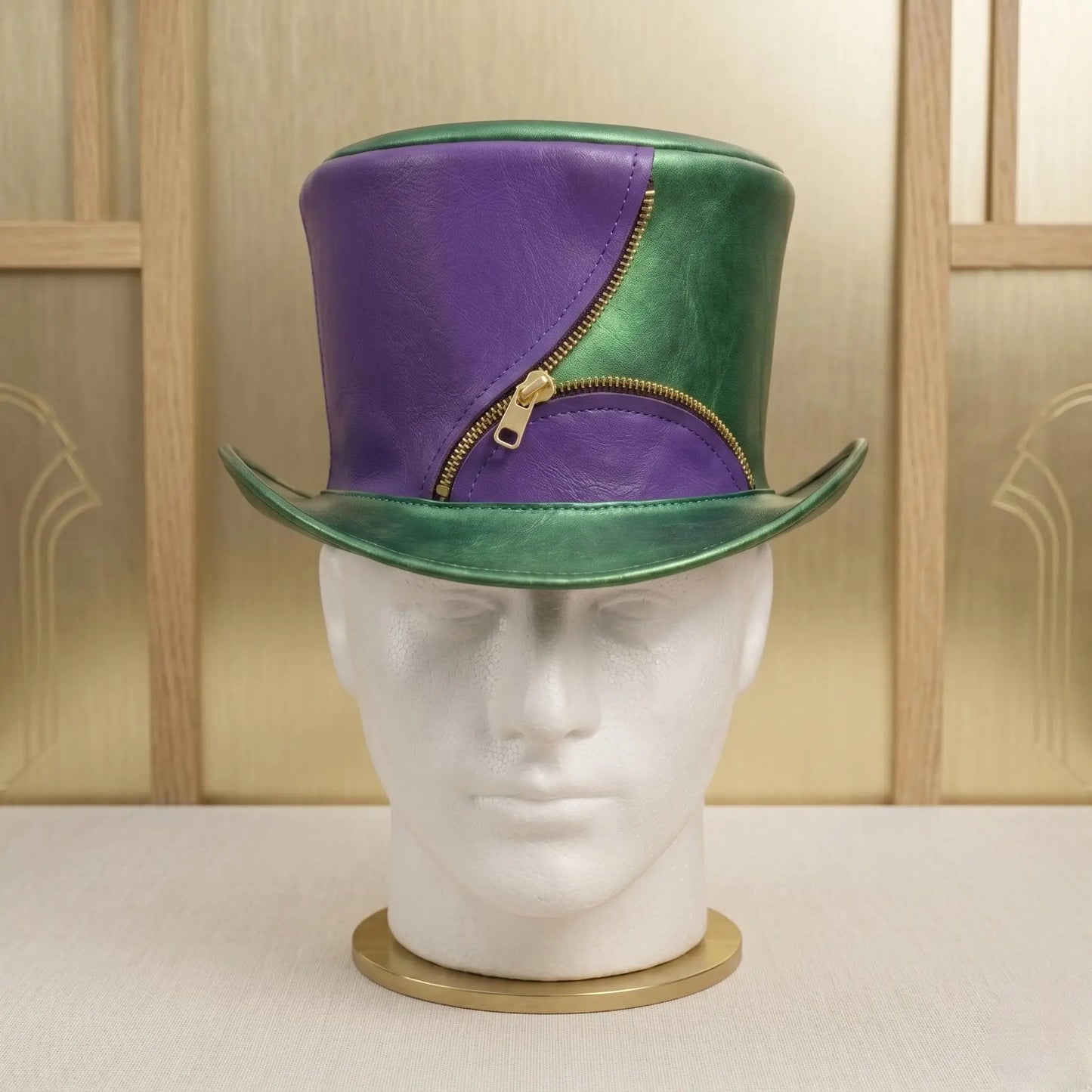 Handmade Purple & Green Leather Top Hat | Steampunk Gothic Festival Wear