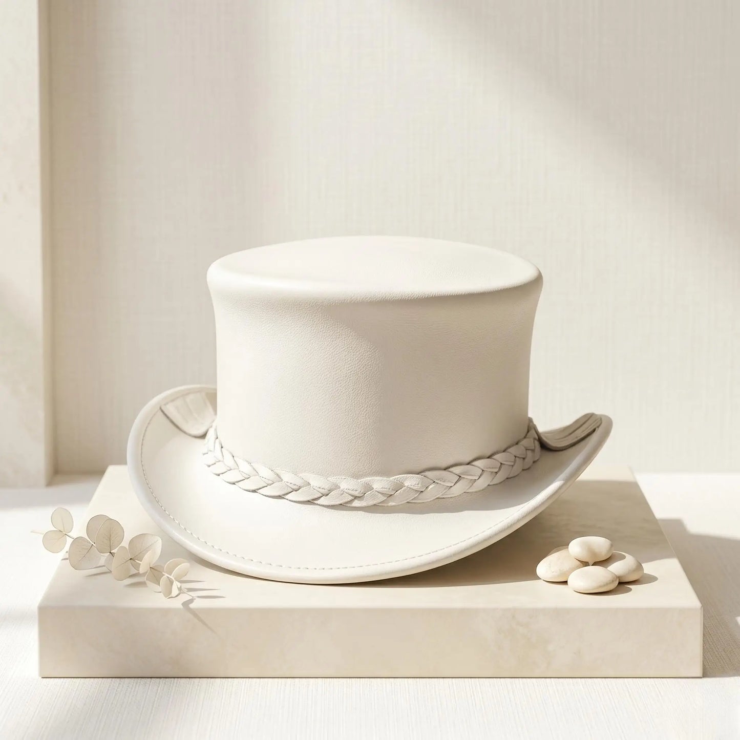 White Leather Top Hat – Victorian Steampunk Formal Costume Hat