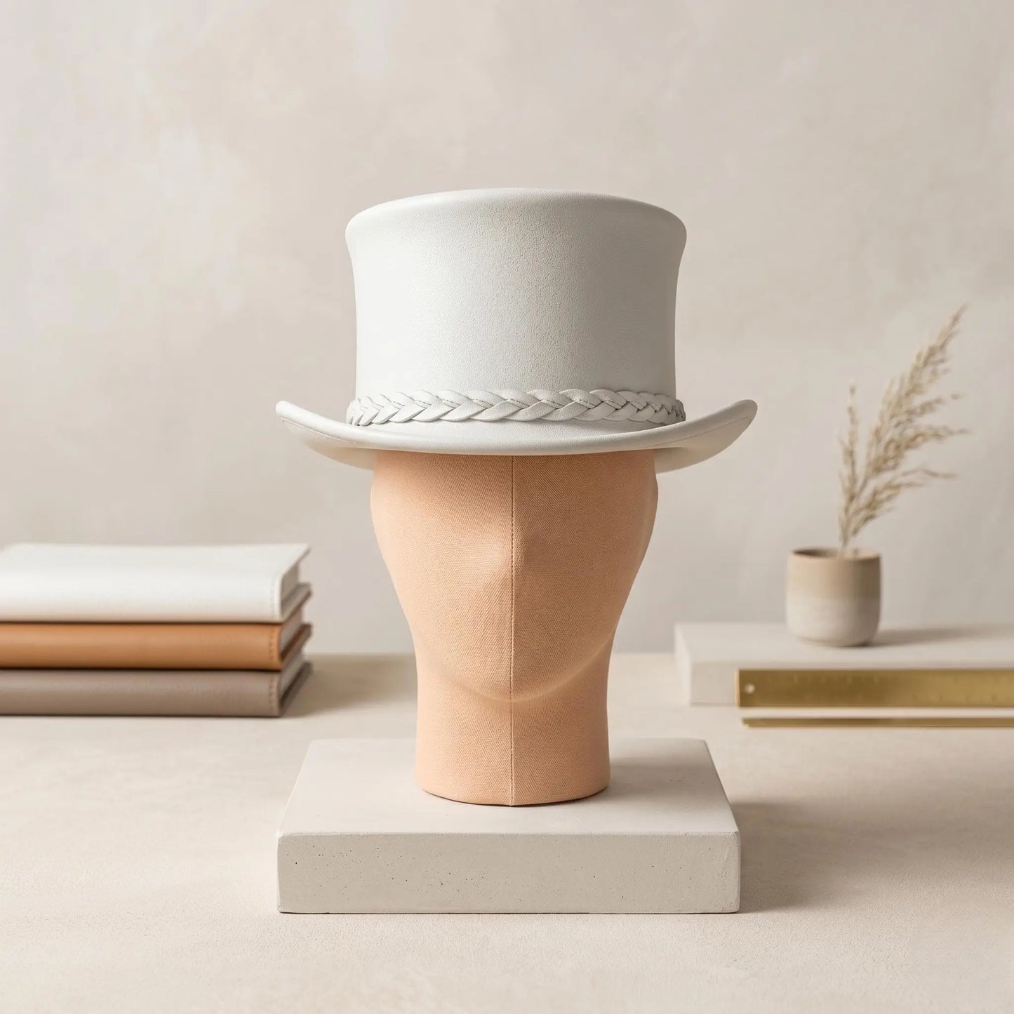 White Leather Top Hat – Victorian Steampunk Formal Costume Hat