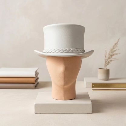 White Leather Top Hat – Victorian Steampunk Formal Costume Hat