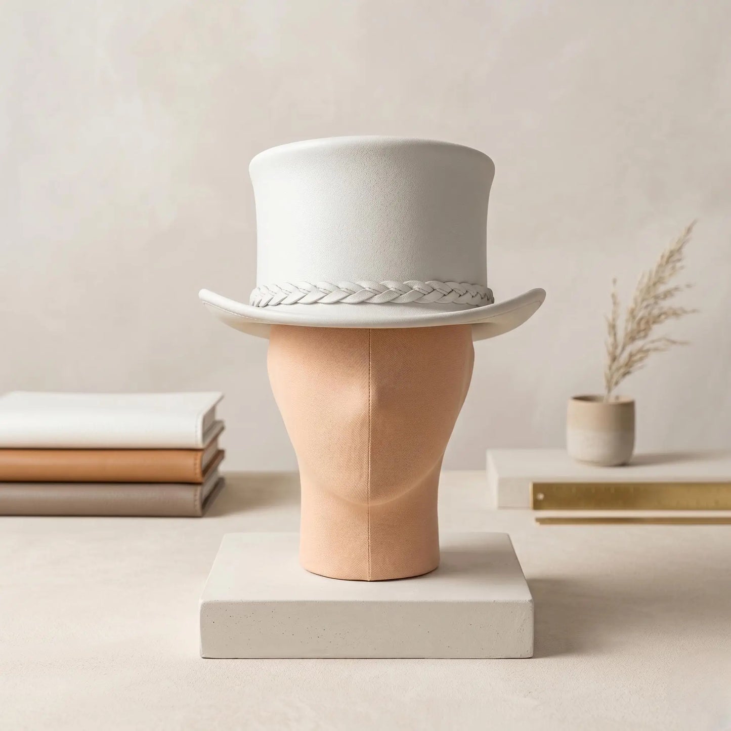 White Leather Top Hat – Victorian Steampunk Formal Costume Hat