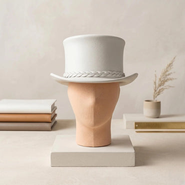 White Leather Top Hat – Victorian Steampunk Formal Costume Hat
