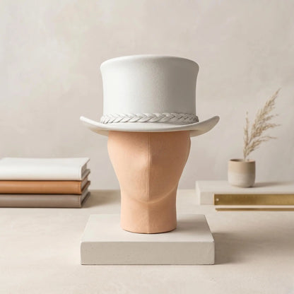White Leather Top Hat – Victorian Steampunk Formal Costume Hat