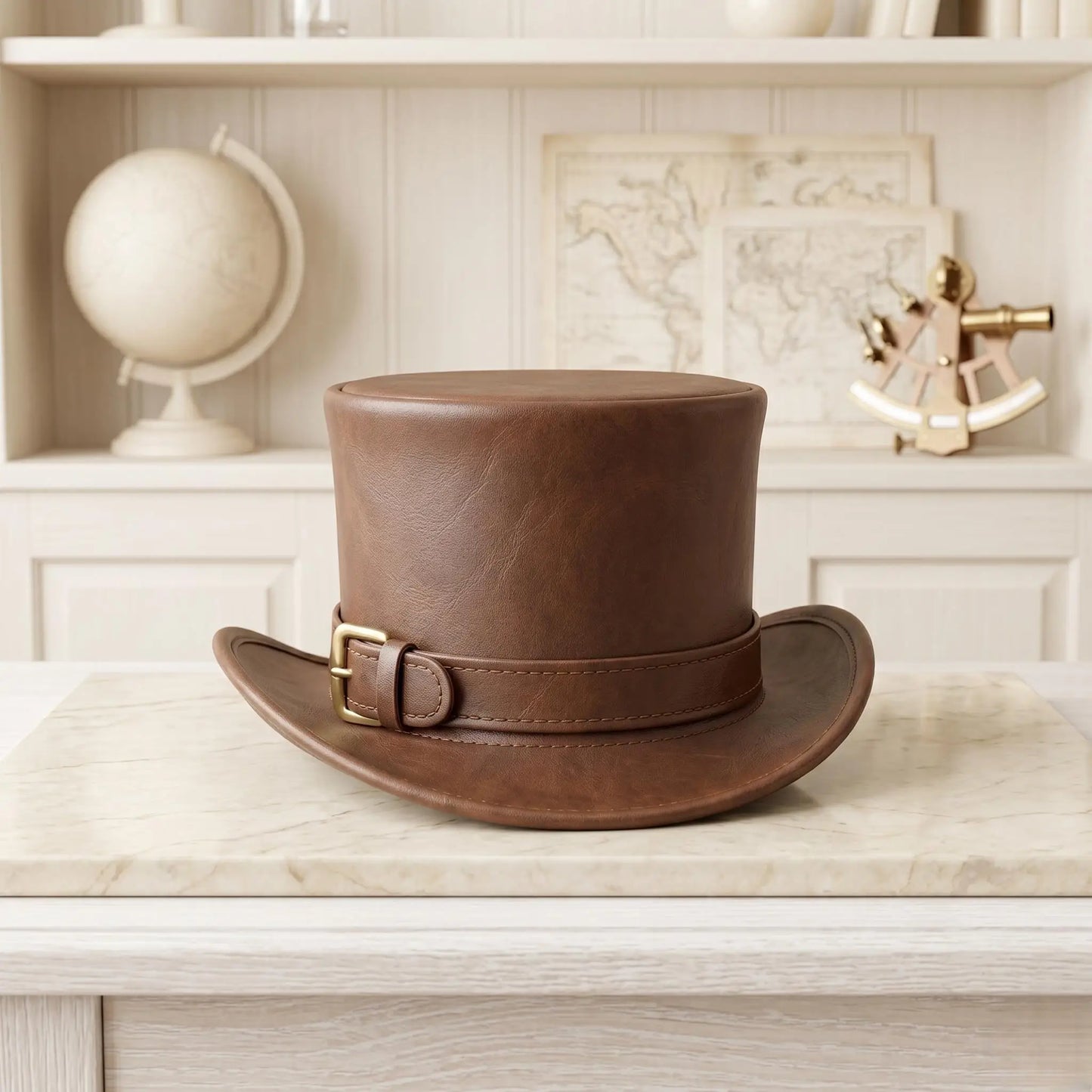 Handmade Steampunk Brown Leather Top Hat | Vintage Gothic Festival Style