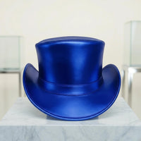 Turn Heads with the Ultimate Metallic Blue Leather Top Hat