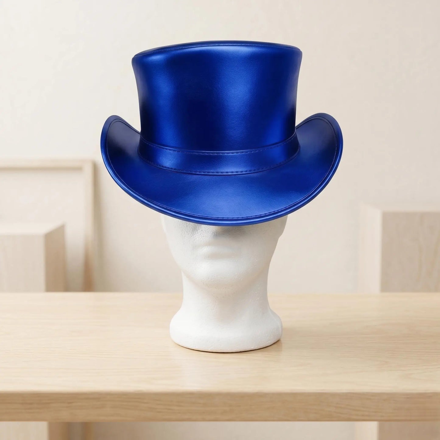 Turn Heads with the Ultimate Metallic Blue Leather Top Hat