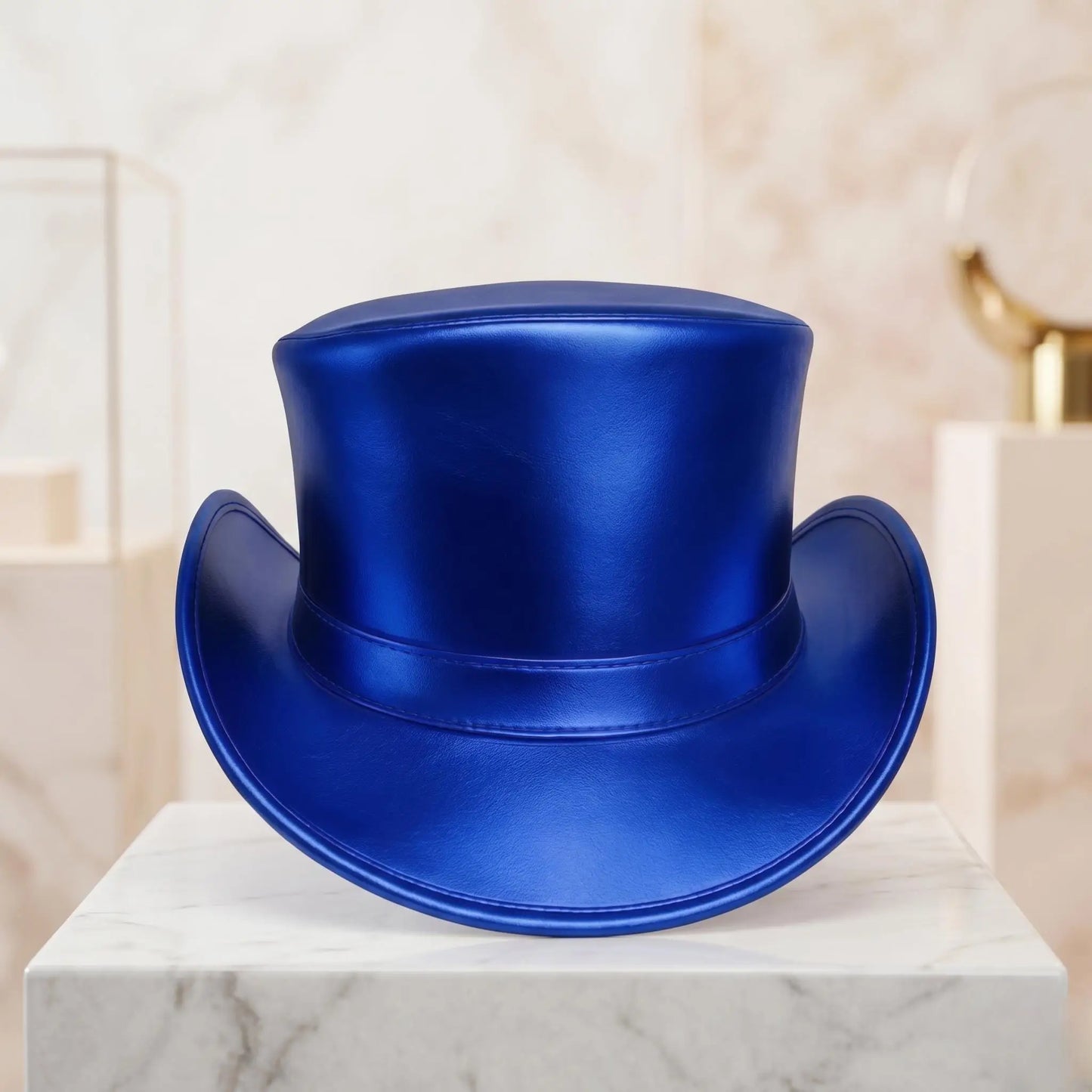 Turn Heads with the Ultimate Metallic Blue Leather Top Hat