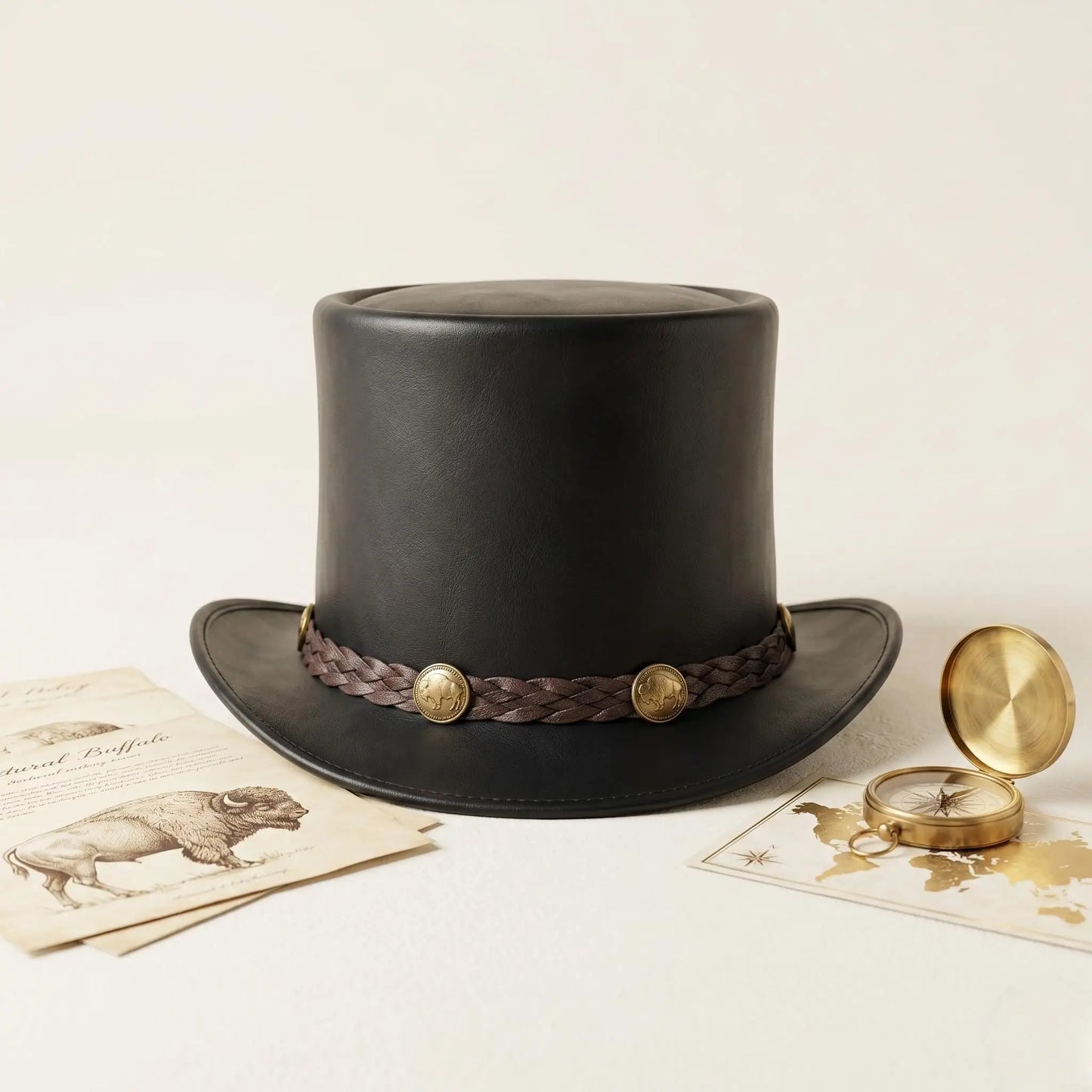 Handcrafted Leather Top Hat – Victorian Steampunk Edition with Braided Band