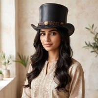 Handcrafted Leather Top Hat – Victorian Steampunk Edition with Braided Band