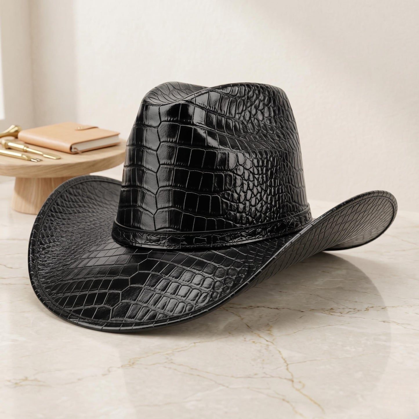 Black Crocodile Embossed Leather Cowboy Hat – Exotic Western Style Headwear