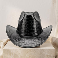 Black Crocodile Embossed Leather Cowboy Hat – Exotic Western Style Headwear