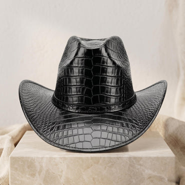 Black Crocodile Embossed Leather Cowboy Hat – Exotic Western Style Headwear