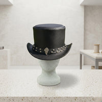 Handcrafted Steampunk Leather Top Hat – Distressed Gothic Statement Headwear