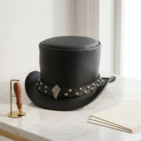 Handcrafted Steampunk Leather Top Hat – Distressed Gothic Statement Headwear