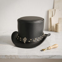 Handcrafted Steampunk Leather Top Hat – Distressed Gothic Statement Headwear