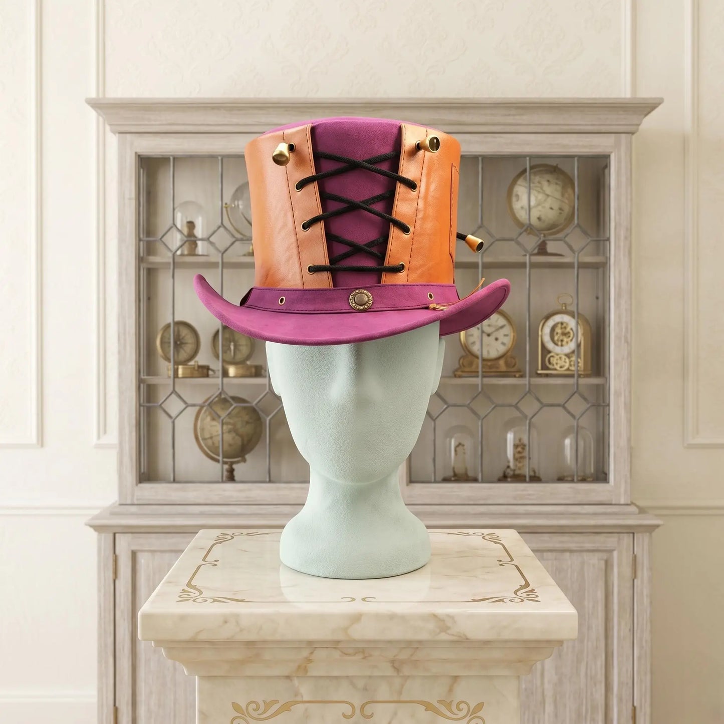 Handmade Steampunk Leather Top Hat – Victorian Gothic Lace-Up Statement Piece